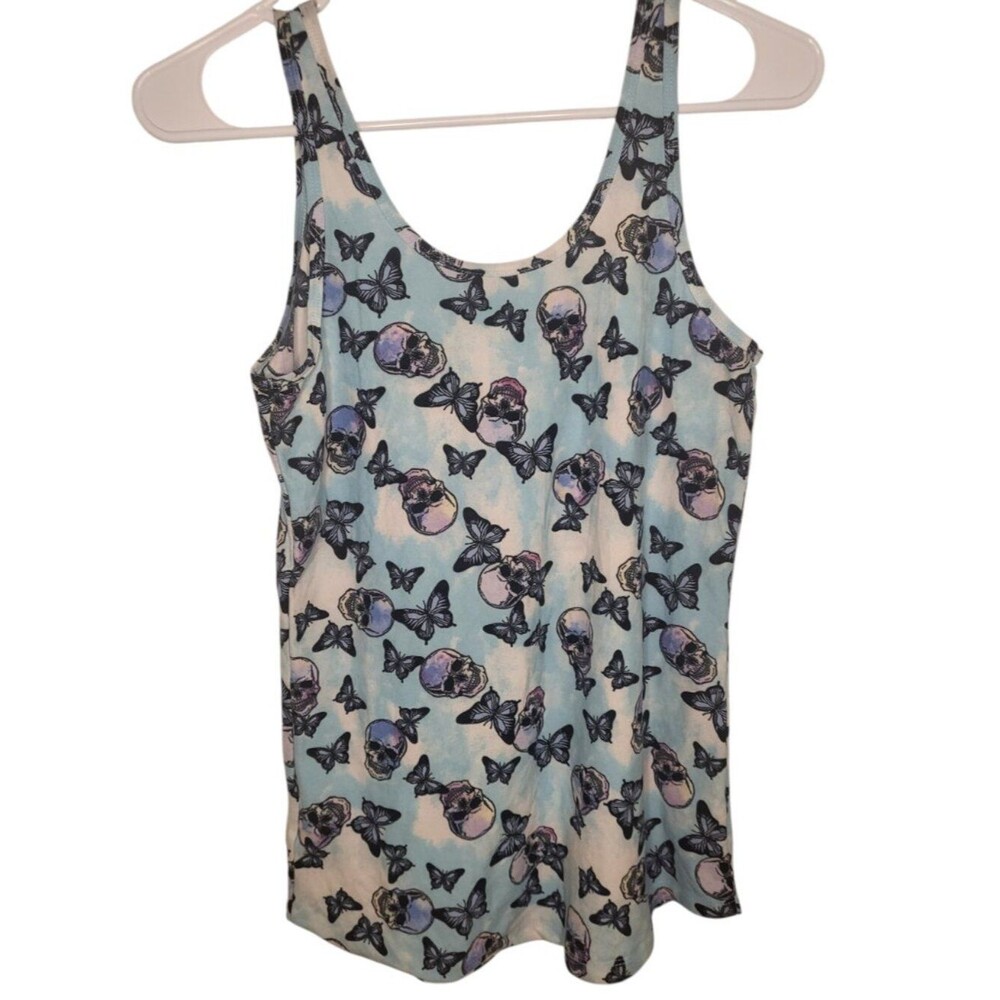 No Boundaries Juniors' scoop neck "Skull and Butterfly" Tank Top - Picture 2 of 8